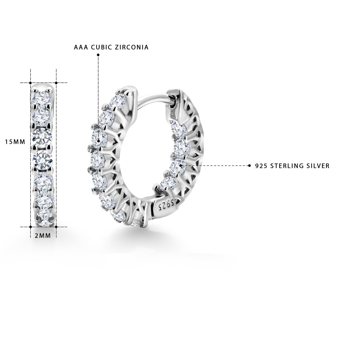 925 Sterling Silver Inside Outside Cz Huggie Earrings, Silver Huggies, Classic CZ Huggies, Latch back Huggies Earrings, Perfect For Any Occasion