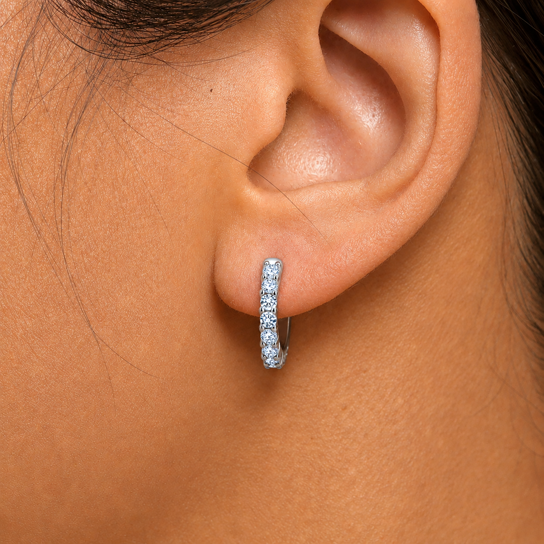 925 Sterling Silver Inside Outside Cz Huggie Earrings, Silver Huggies, Classic CZ Huggies, Latch back Huggies Earrings, Perfect For Any Occasion