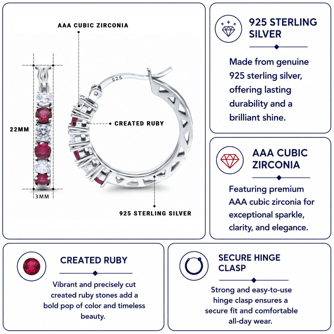 925 Sterling SIlver Half Eternity Huggie Hoop Earrings, Simulated Ruby Cz Hoop Earrings, Simulated Sapphire Cz Hoop Earrings, Round Hoop Earrings