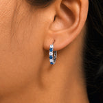 Load image into Gallery viewer, 925 Sterling SIlver Half Eternity Huggie Hoop Earrings, Simulated Ruby Cz Hoop Earrings, Simulated Sapphire Cz Hoop Earrings, Round Hoop Earrings