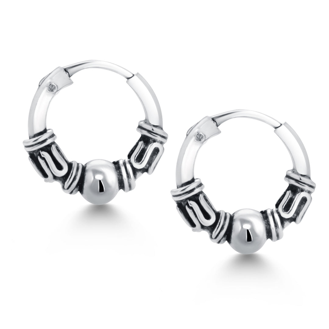 925 Sterling Silver Oxidized Bali Huggies Earrings, Bali Huggies Earrings, Lightweight Earrings, Hypoallergenic Silver Jewelry