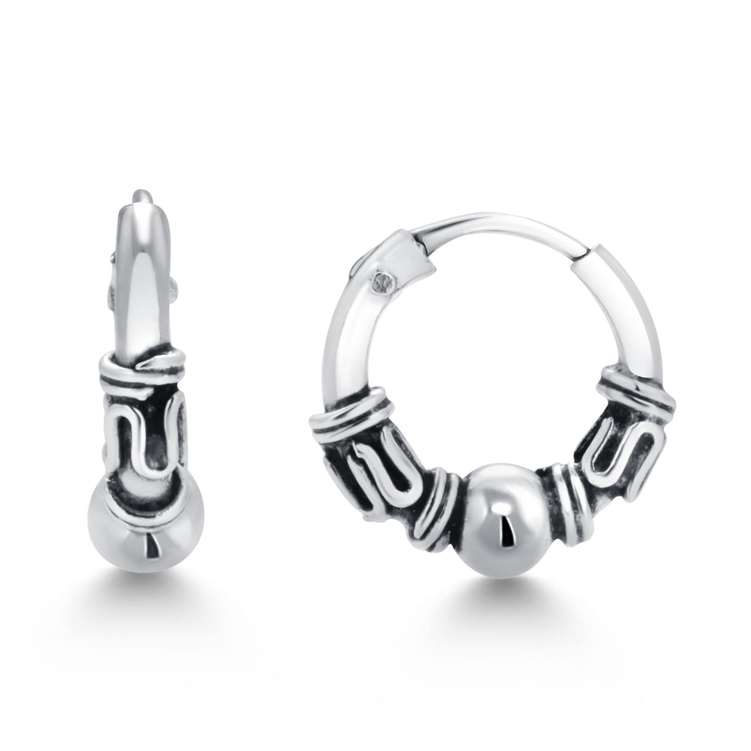 925 Sterling Silver Oxidized Bali Huggies Earrings, Bali Huggies Earrings, Lightweight Earrings, Hypoallergenic Silver Jewelry