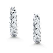 925 Sterling Silver Twisted Round Huggie Earrings, Elegant Lightweight Jewelry, Hypoallergenic Silver, Stylish Everyday Wear, Gift for Her