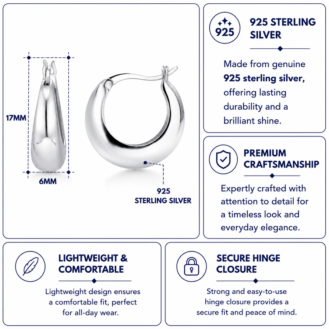 925 Sterling Silver Chunky  Huggie Earrings for Women, Hypoallergenic Silver Jewelry for Everyday Wear, Silver Hoop Earrings, Silver Hoops