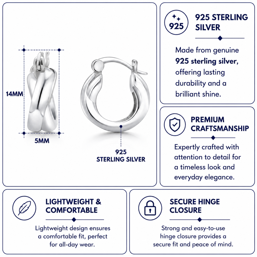925 Sterling Silver Twisted Huggies Earrings, Elegant Lightweight Hoops, Hypoallergenic Silver Huggies, Hoop Huggies Earrings, Silver Hoops
