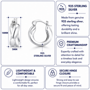 925 Sterling Silver Twisted Huggies Earrings, Elegant Lightweight Hoops, Hypoallergenic Silver Huggies, Hoop Huggies Earrings, Silver Hoops