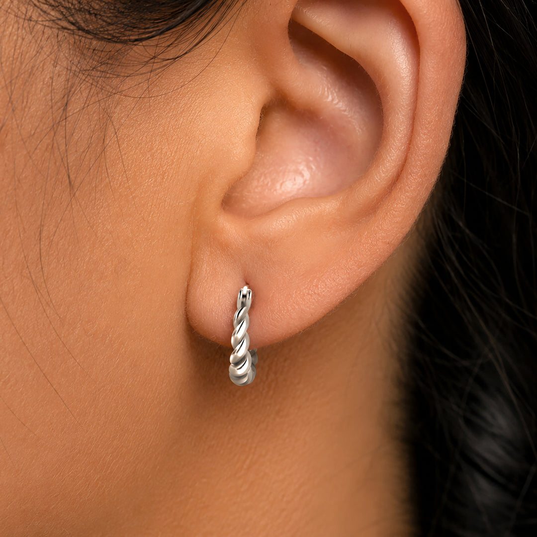 925 Sterling Silver Twisted Oval Huggies Earrings, Lightweight Silver Hoops, Hypoallergenic Silver Hoop Earrings, Hoop Gift for Women