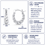 Load image into Gallery viewer, 925 Sterling Silver Twisted Oval Huggies Earrings, Lightweight Silver Hoops, Hypoallergenic Silver Hoop Earrings, Hoop Gift for Women