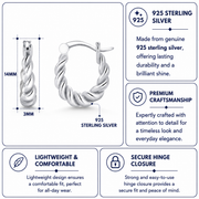 925 Sterling Silver Twisted Oval Huggies Earrings, Lightweight Silver Hoops, Hypoallergenic Silver Hoop Earrings, Hoop Gift for Women