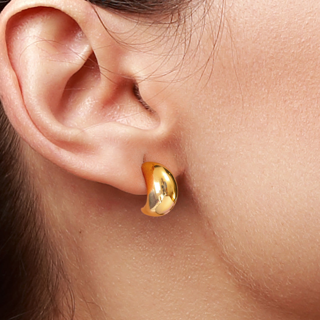 925 Sterling Silver Chunky Dome Earring Studs, Mini Dome Drop Studs, 14K Gold Plated Earring Studs, Thick Gold Earring Studs, Chunky Studs