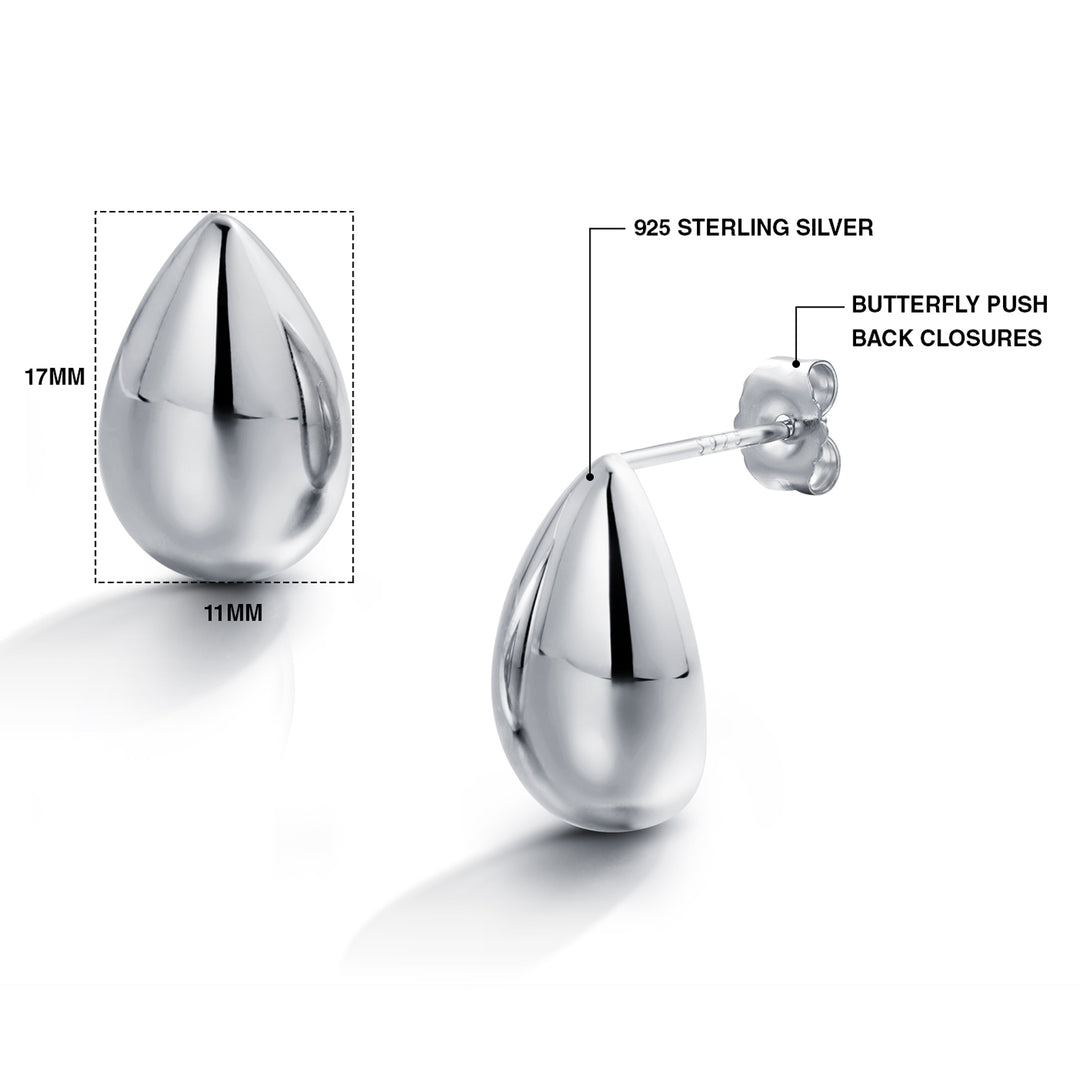 925 Sterling Silver Teardrop Shaped Dome Earring Studs, Gold or Silver Studs, 14K yellow And White Gold Plated Drop Studs, Teardrop Studs