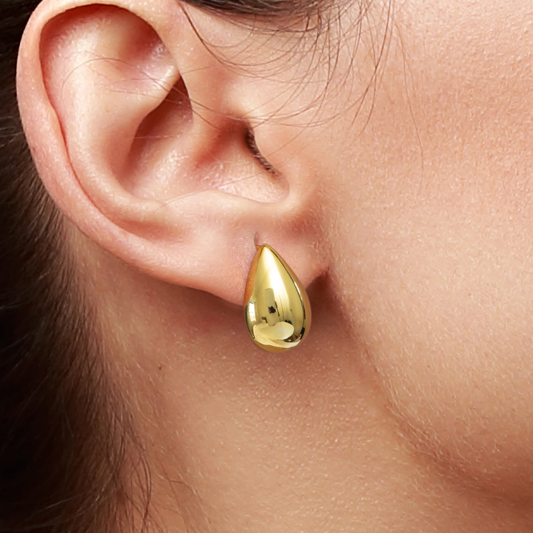925 Sterling Silver Teardrop Shaped Dome Earring Studs, Gold or Silver Studs, 14K yellow And White Gold Plated Drop Studs, Teardrop Studs
