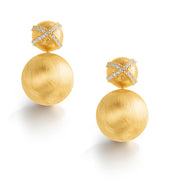 925 Sterling Silver With 14k Gold Plated Matte Finish Ball Dangle Earrings, Matt Ball Drop Earrings, Brushed Ball Cz Dangle Earrings