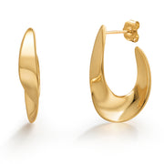 925 Sterling Silver With 14k Gold Plated Wavy Hoop Studs, U Shape Twisted Hoops, Modern Gold Plated Jewelry for Women, Classic Silver Hoops