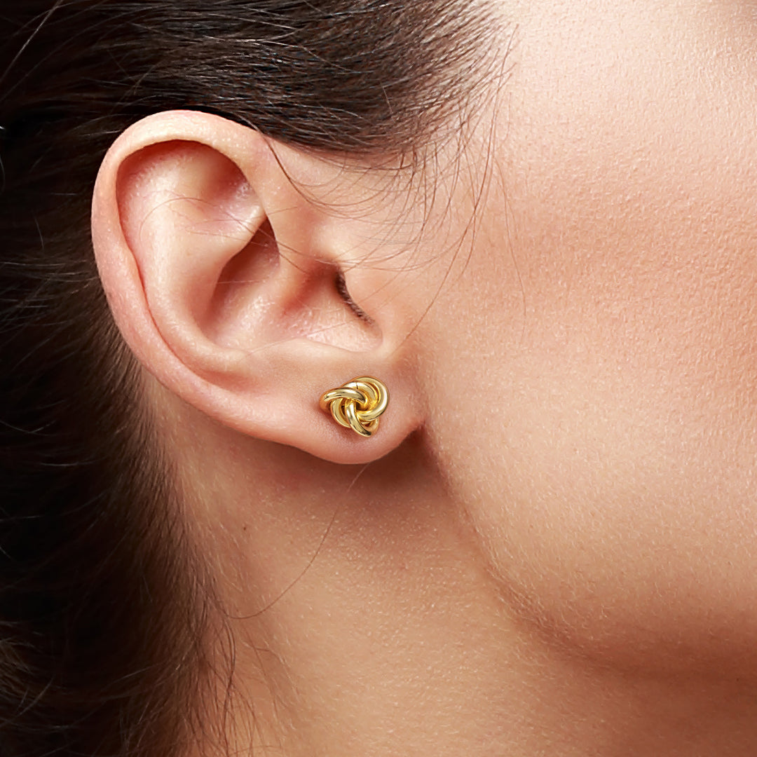 925 Sterling Silver With 14k Yellow Gold Plated Love Knot Studs, Knot Studs, Gold Plated Knot Studs, Minimalist Knot Studs, Push Back Studs