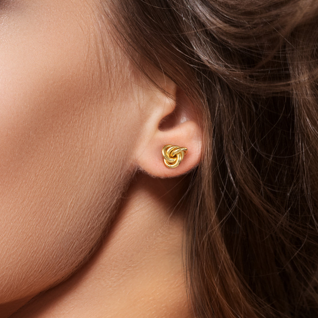 925 Sterling Silver With 14k Yellow Gold Plated Love Knot Studs, Knot Studs, Gold Plated Knot Studs, Minimalist Knot Studs, Push Back Studs