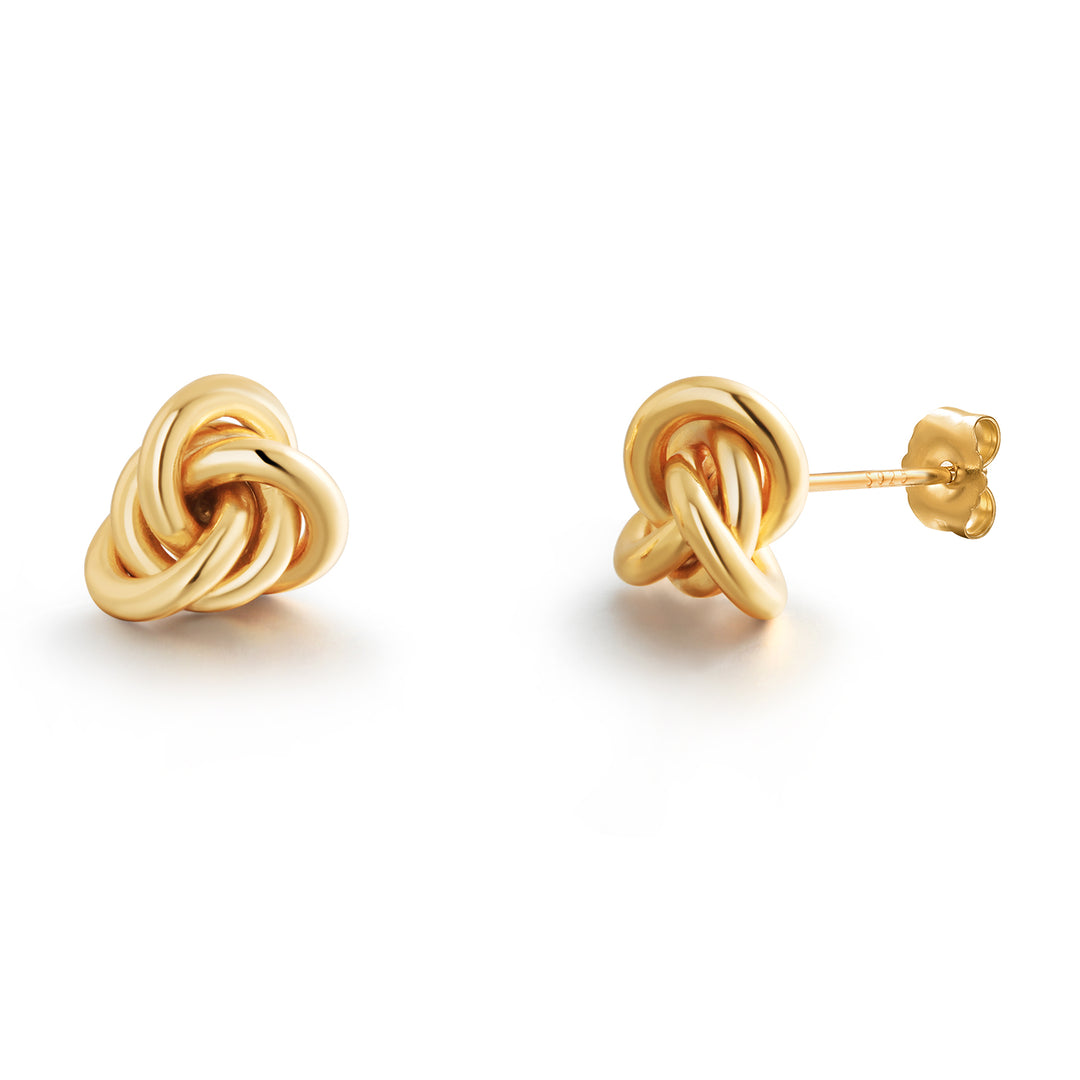 925 Sterling Silver With 14k Yellow Gold Plated Love Knot Studs, Knot Studs, Gold Plated Knot Studs, Minimalist Knot Studs, Push Back Studs