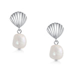 Load image into Gallery viewer, 925 Sterling Silver With 14k Gold Plated Scallop Pearl Dangle Earrings, Scallop Dangle For Women, Summer Pearl Dangle Earrings
