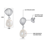 Load image into Gallery viewer, 925 Sterling Silver With 14k Gold Plated Scallop Pearl Dangle Earrings, Scallop Dangle For Women, Summer Pearl Dangle Earrings
