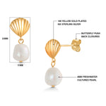 Load image into Gallery viewer, 925 Sterling Silver With 14k Gold Plated Scallop Pearl Dangle Earrings, Scallop Dangle For Women, Summer Pearl Dangle Earrings
