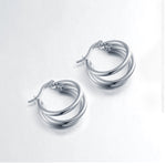 Load image into Gallery viewer, 925 Sterling Silver With 14k Gold Plated triple Hoop Earrings, Modern Hoop Earrings, Everyday Lightweight Earrings Jewelry, Round Hoops
