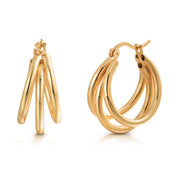 925 Sterling Silver With 14k Gold Plated triple Hoop Earrings, Modern Hoop Earrings, Everyday Lightweight Earrings Jewelry, Round Hoops