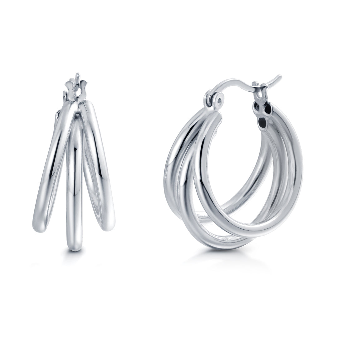 925 Sterling Silver With 14k Gold Plated triple Hoop Earrings, Modern Hoop Earrings, Everyday Lightweight Earrings Jewelry, Round Hoops