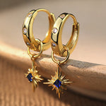 Load image into Gallery viewer, 925 Sterling Silver With 14k Gold Plated Created Sapphire Starburst Drop Earrings, Minimalist Cz Huggies Earrings, Perfect For Gift
