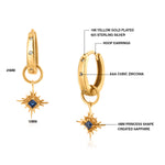 Load image into Gallery viewer, 925 Sterling Silver With 14k Gold Plated Created Sapphire Starburst Drop Earrings, Minimalist Cz Huggies Earrings, Perfect For Gift
