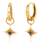 Load image into Gallery viewer, 925 Sterling Silver With 14k Gold Plated Created Sapphire Starburst Drop Earrings, Minimalist Cz Huggies Earrings, Perfect For Gift
