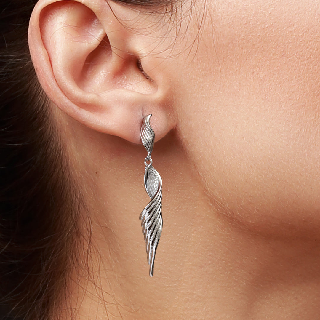 925 Sterling Silver With 14k Gold Plated Long Twisted Swirl Dangle Earrings, Silver Statement Dangle Earrings, Large Dangle Earrings