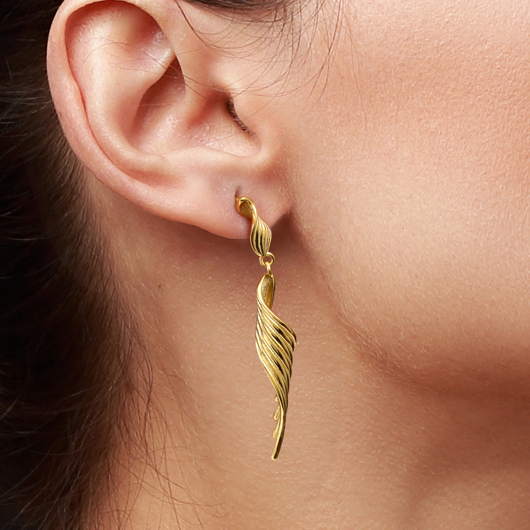 925 Sterling Silver With 14k Gold Plated Long Twisted Swirl Dangle Earrings, Silver Statement Dangle Earrings, Large Dangle Earrings