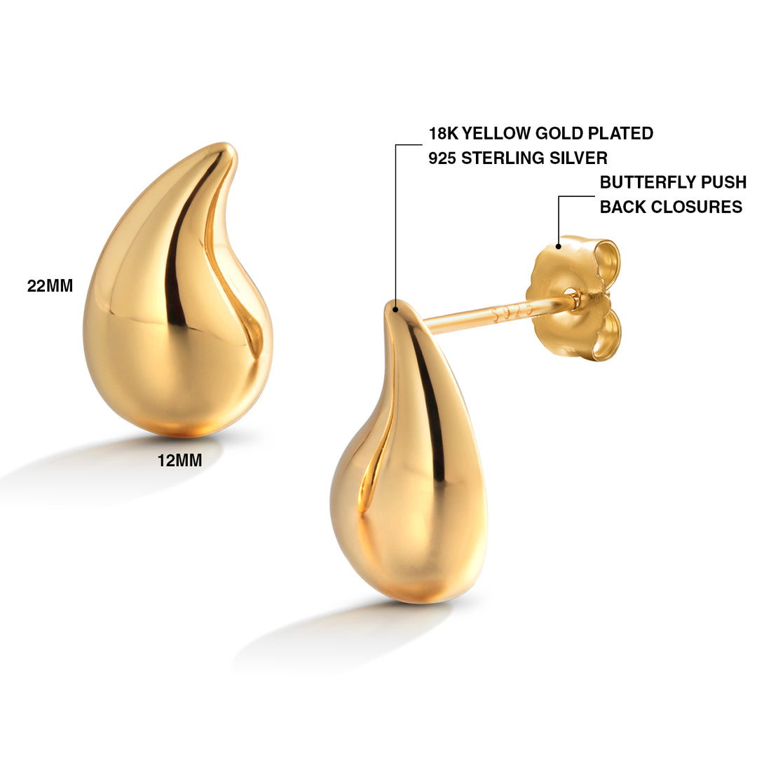 925 Sterling Silver With 14k Gold Plated Drop Stud Earrings, Water drop Studs, Hollow Studs, Chunky Puffy Stud Earrings, Perfect For Gift