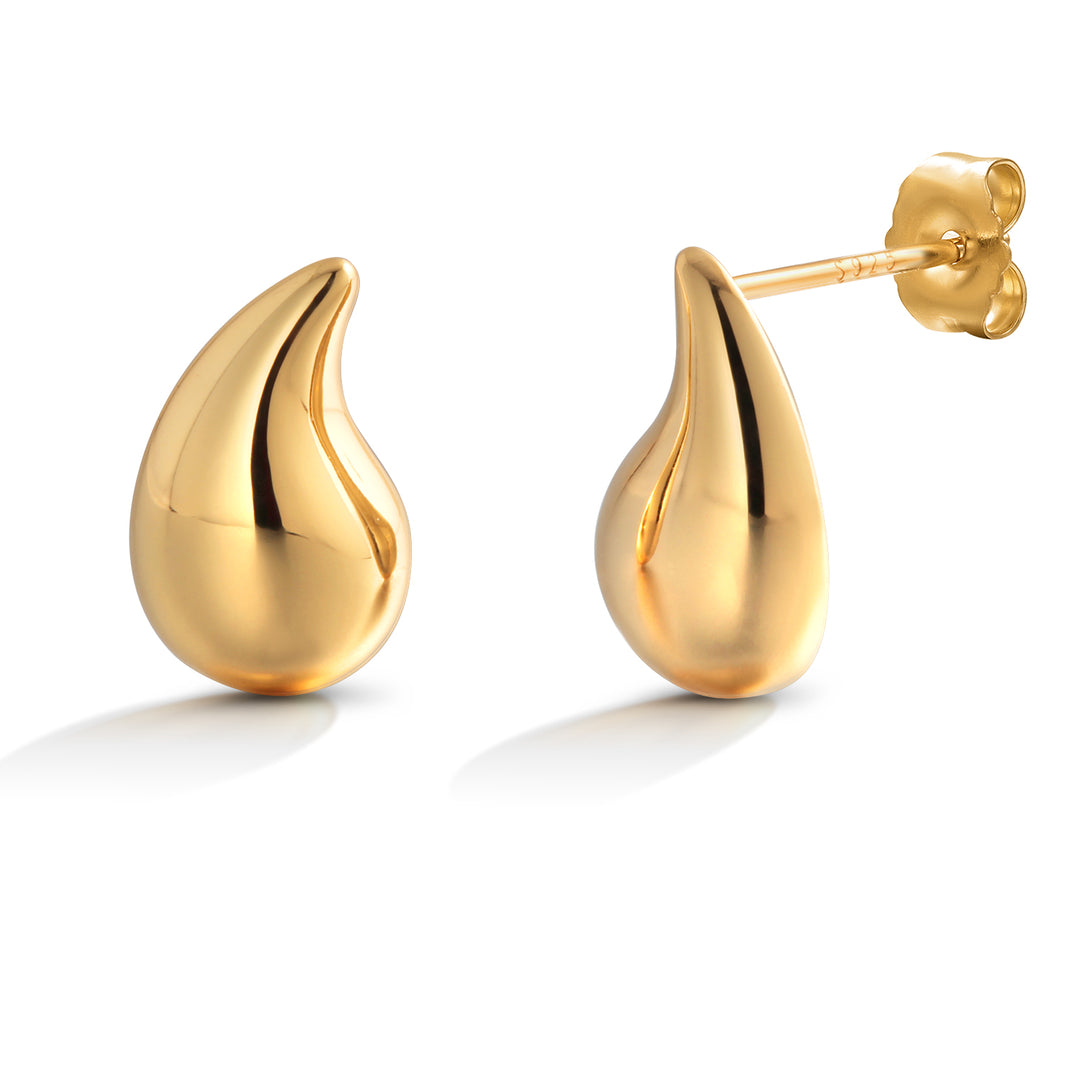 925 Sterling Silver With 14k Gold Plated Drop Stud Earrings, Water drop Studs, Hollow Studs, Chunky Puffy Stud Earrings, Perfect For Gift
