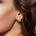 Load image into Gallery viewer, 925 Sterling Silver With 14k Gold Plated Chunky Water Drop Hoop Earrings, Double Teardrop Hoop Earrings, Chunky Gold Everyday Hoops
