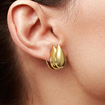 Load image into Gallery viewer, 925 Sterling Silver With 14k Gold Plated Chunky Water Drop Hoop Earrings, Double Teardrop Hoop Earrings, Chunky Gold Everyday Hoops
