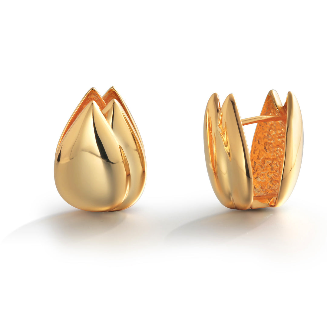 925 Sterling Silver With 14k Gold Plated Chunky Water Drop Hoop Earrings, Double Teardrop Hoop Earrings, Chunky Gold Everyday Hoops
