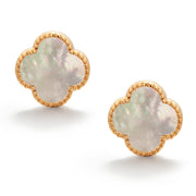 925 Sterling Silver 18K Gold Plated Clover Stud Earrings for Women with Mother of Pearl, Hypoallergenic 925 Sterling Silver Dainty Lucky Clover Jewelry Gift