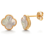 Load image into Gallery viewer, 925 Sterling Silver 18K Gold Plated Clover Stud Earrings for Women with Mother of Pearl, Hypoallergenic 925 Sterling Silver Dainty Lucky Clover Jewelry Gift
