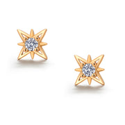 925 Sterling Silver With 14K Yellow Gold Plated Starburst Cz Stud Earrings, Minimalist Celestial Star Studs, Dainty Studs, Perfect For Gift