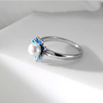 Load image into Gallery viewer, 925 Sterling Silver Freshwater Culture Pearl And Created Opal Ring, Freshwater Cultured Pearl Silver Ring, Created Opal Rings, Pearl Ring, Opal Rings, Rings for Gift
