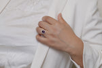 Load image into Gallery viewer, 925 Sterling Silver Oval Simulated Amethyst Halo Ring, Amethyst Halo Rings, February Birthstone Jewelry, Silver Jewelry, Adjustable Rings, Hypoallergenic Ring, Halo Ring
