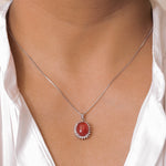 Load image into Gallery viewer, 925 Sterling Silver Simulated Agate CZ Halo Pendant, Red Simulated Agate Halo Necklace, Halo Pendant, Halo Design Agate Pendant, Pendant For Gift
