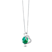 925 Sterling Silver Simulated Chalcedony CZ Heart Pendant- 18' Chain, Green Chalcedony Oval Heart Pendant, Cz Heart Pendant, Love Pendant