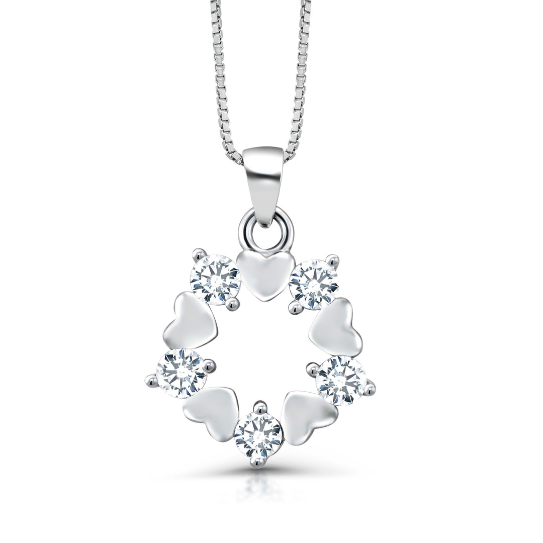 925 Sterling Silver Heart And Circle CZ Pendant-18' chain, Heart Charm Pendant, Heart Jewelry, Love Pendant, Cz Pendant