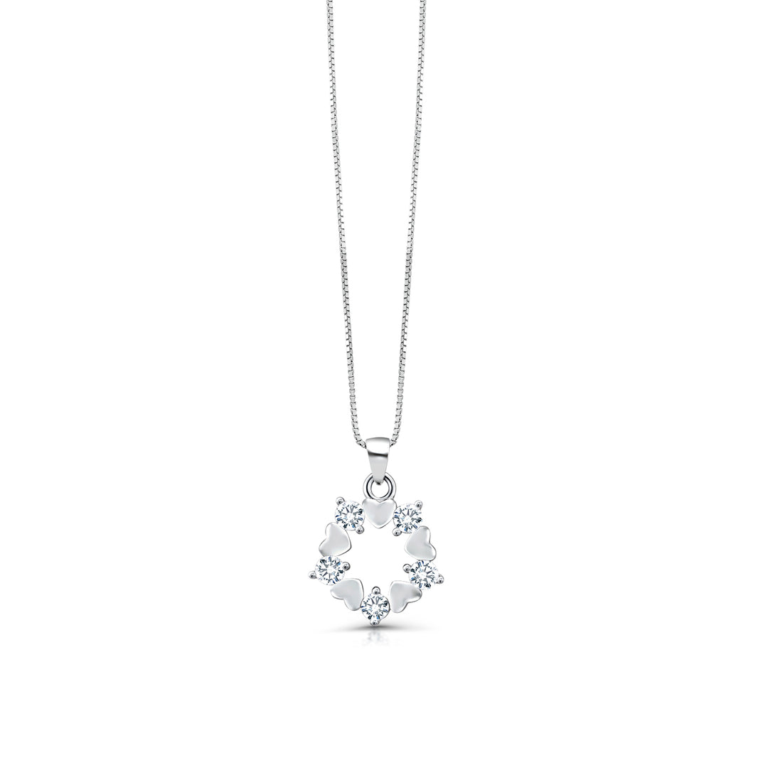 925 Sterling Silver Heart And Circle CZ Pendant-18' chain, Heart Charm Pendant, Heart Jewelry, Love Pendant, Cz Pendant