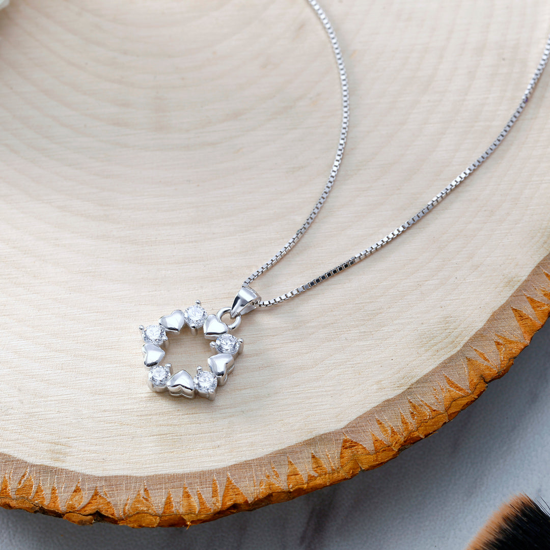 925 Sterling Silver Heart And Circle CZ Pendant-18' chain, Heart Charm Pendant, Heart Jewelry, Love Pendant, Cz Pendant