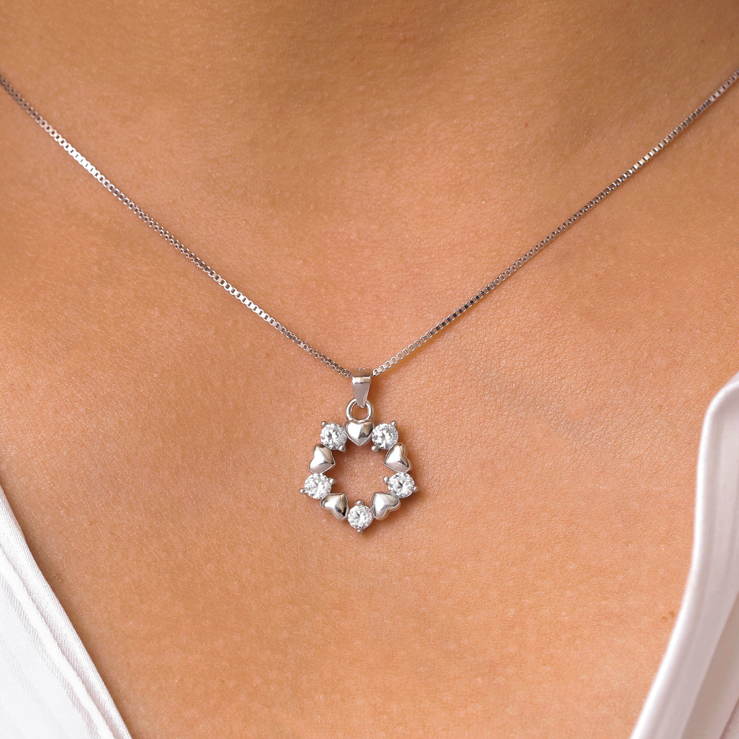 925 Sterling Silver Heart And Circle CZ Pendant-18' chain, Heart Charm Pendant, Heart Jewelry, Love Pendant, Cz Pendant