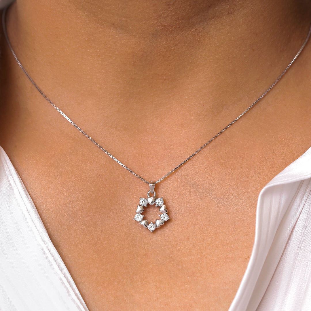 925 Sterling Silver Heart And Circle CZ Pendant-18' chain, Heart Charm Pendant, Heart Jewelry, Love Pendant, Cz Pendant