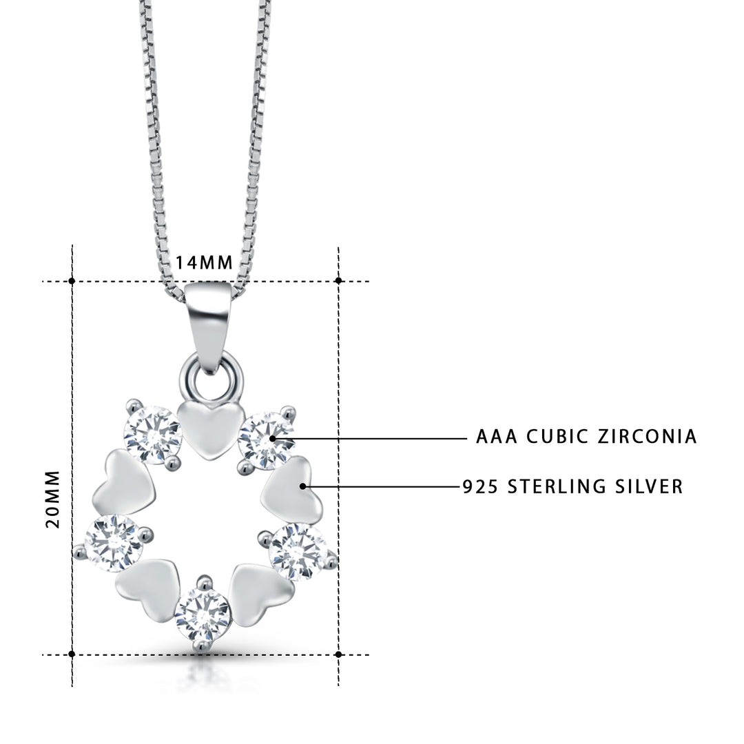 925 Sterling Silver Heart And Circle CZ Pendant-18' chain, Heart Charm Pendant, Heart Jewelry, Love Pendant, Cz Pendant